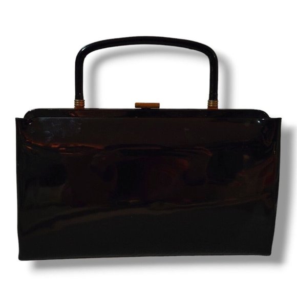 Vintage Garay Black Handbag Women Small Purse Clutch Evening Bag Foldable Handle - Picture 1 of 10